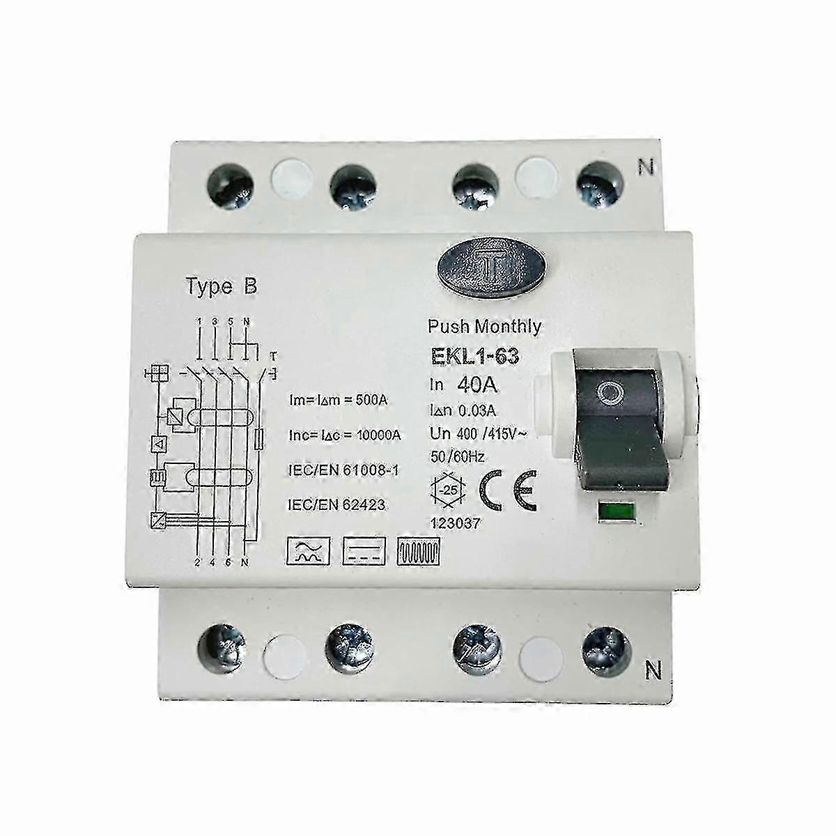 Type B RCCB RCD ELCB 10kA 4P 40A 30mA Leakage Protection Circuit Breaker EKL1-63