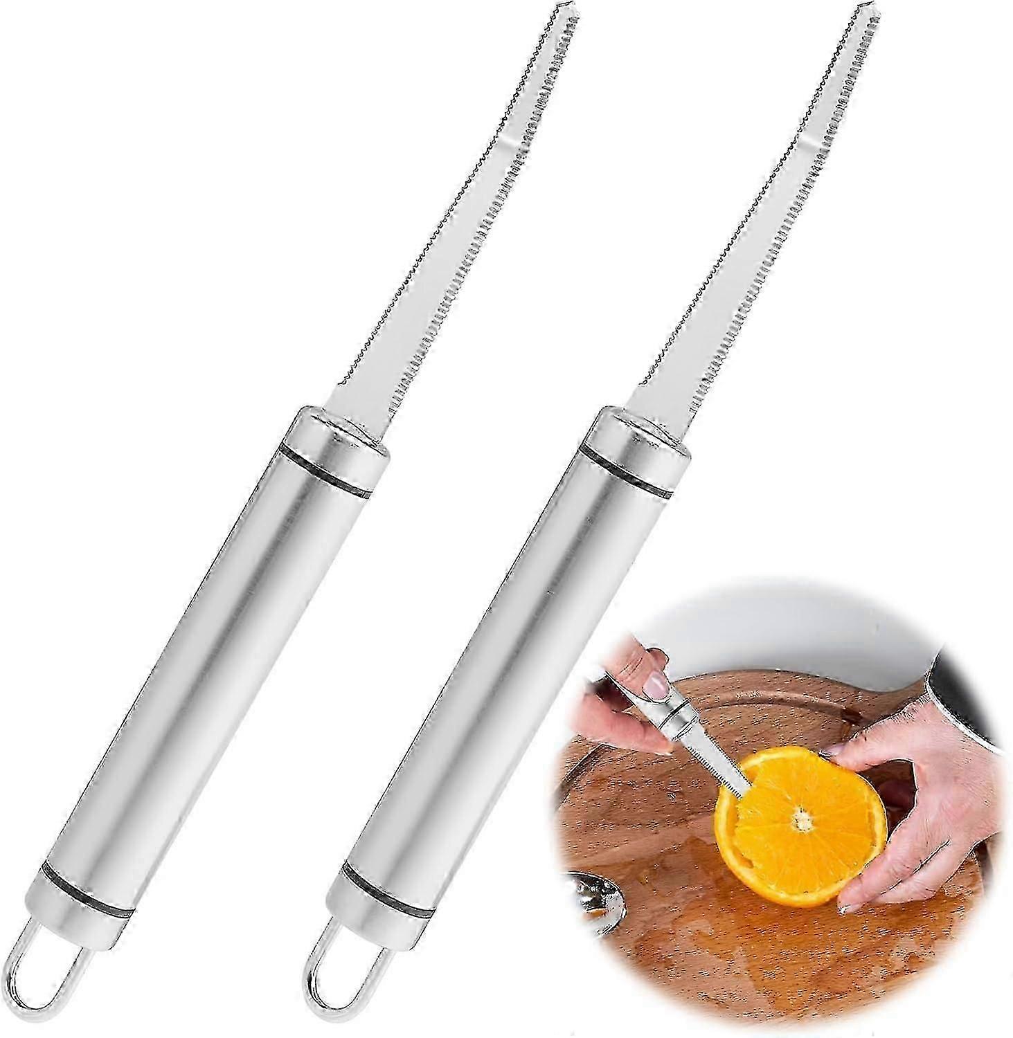 2er-Pack Edelstahl-Grapefruitmesser Gebogener Grapefruitschäler mit gezackter Kante, Fruchtschäler Gebogenes Schnitzwerkzeug für Kiwi, Mango, Dessert