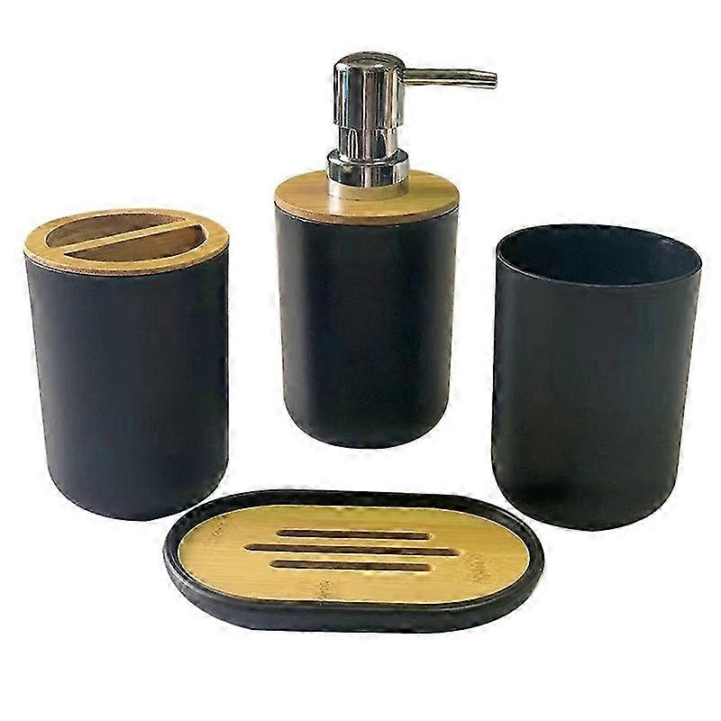 Black Bathroom Set - Soap Dispenser, Toothbrush Holder & Cup