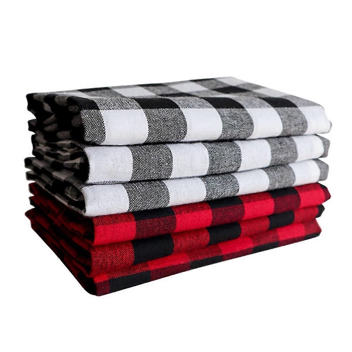 6Pcs Check Collection, Napkin Set, 3 Red and 3 White