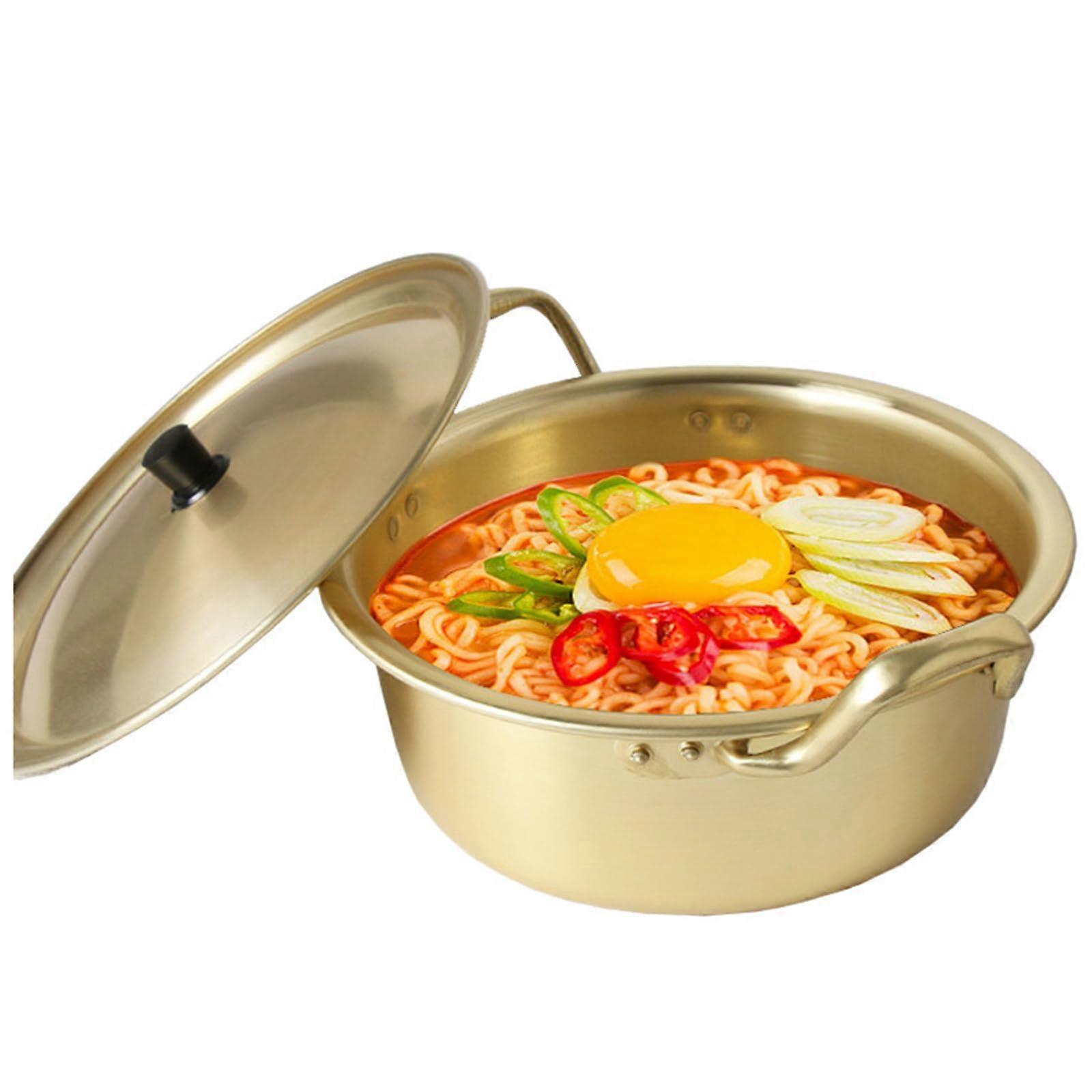 韩国拉面锅,黄色铝拉面锅,带把手和盖子,20cm 1.4L