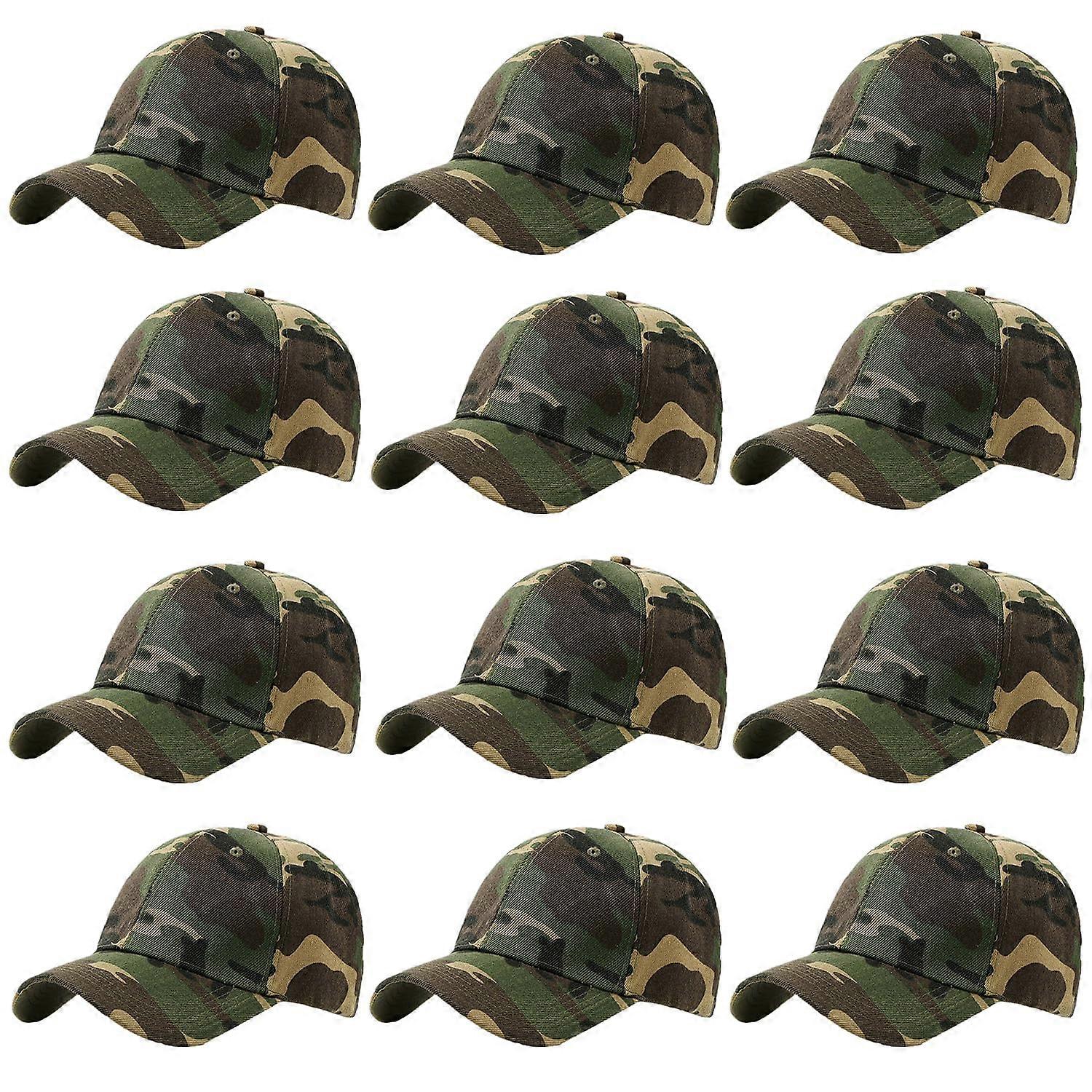 Whole 12Pack Plain Baseball Cap Adjustable Solid Blank Curved Visor Hat One Size Woodland Camo