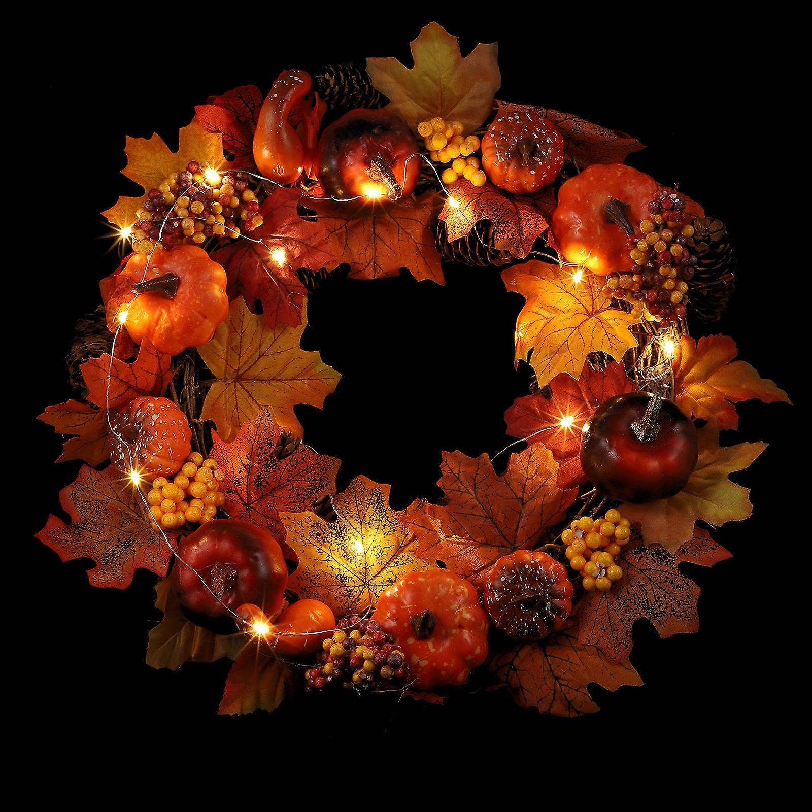 Luminous Halloween Wreath for Decoration Made of PVC Orange Color Fits Door Wall Window 1Pc
