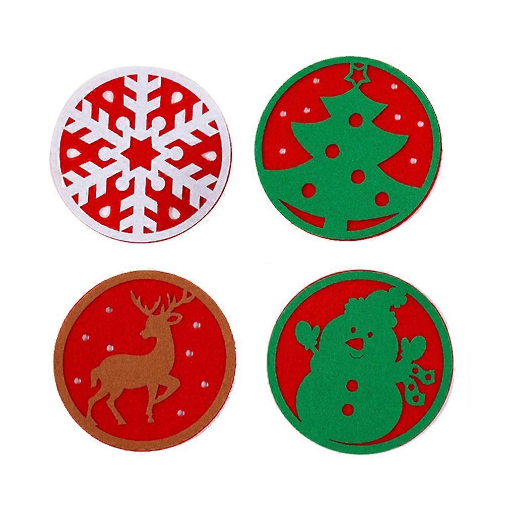 Insulated Coasters Christmas Themed Felt Fabric Non-skid Protect Furniture Absorbent Home Restaurant 10Pcs