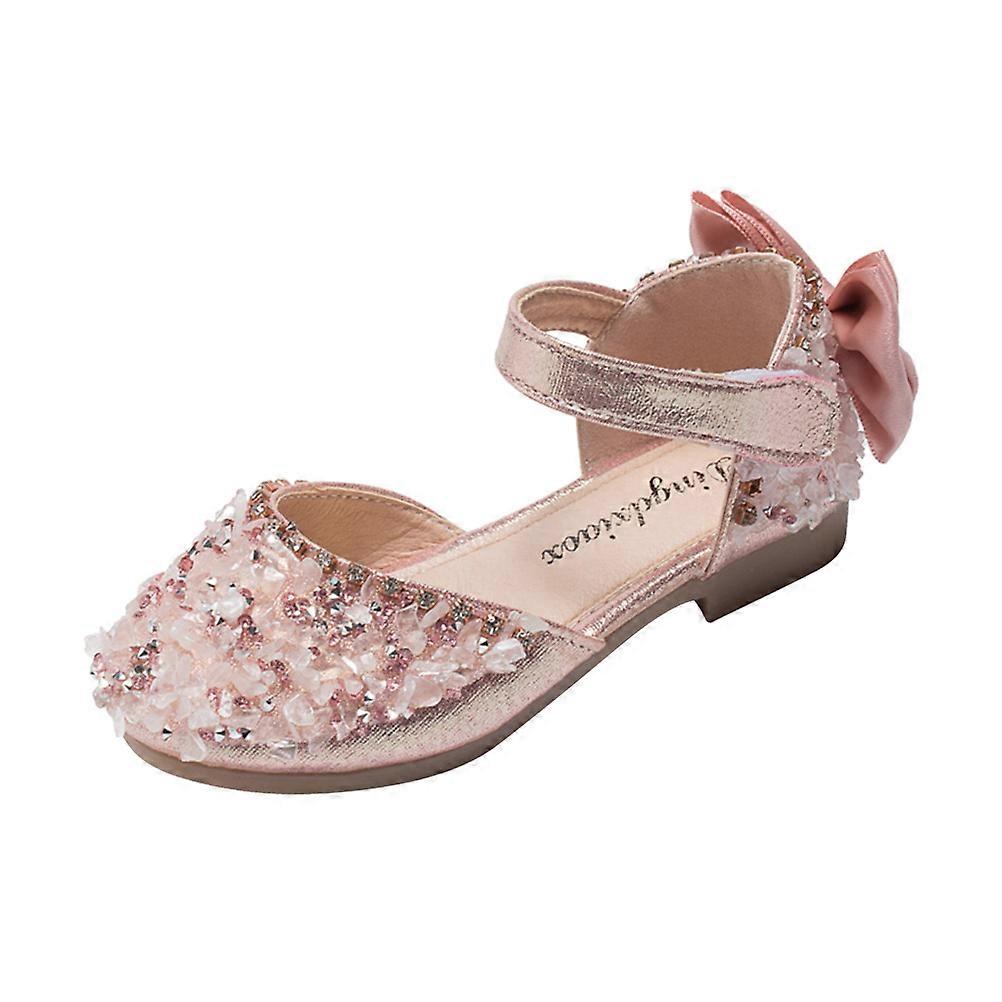 Girls Fancy Shoes Rhinestone Soft-soled Sandals Pink Size 29 Comfortable Wear 1 Pair