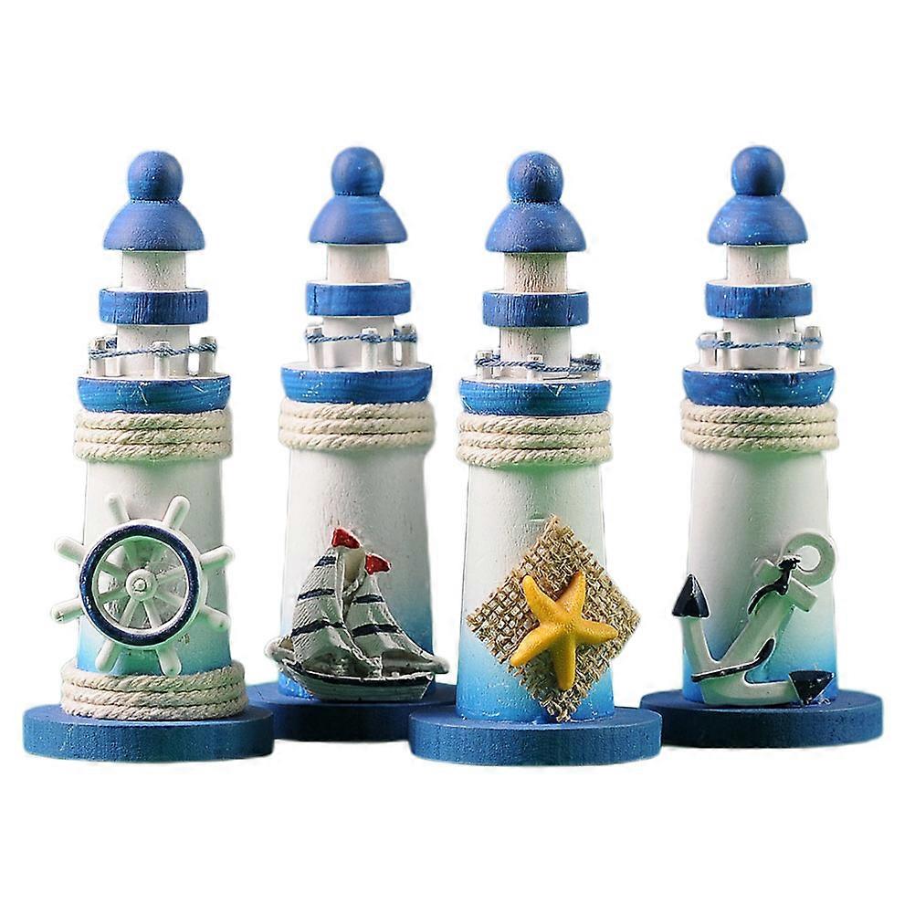 Blue Mediterranean Style Lighthouse Ornament for Home Decoration with Synthetic Material