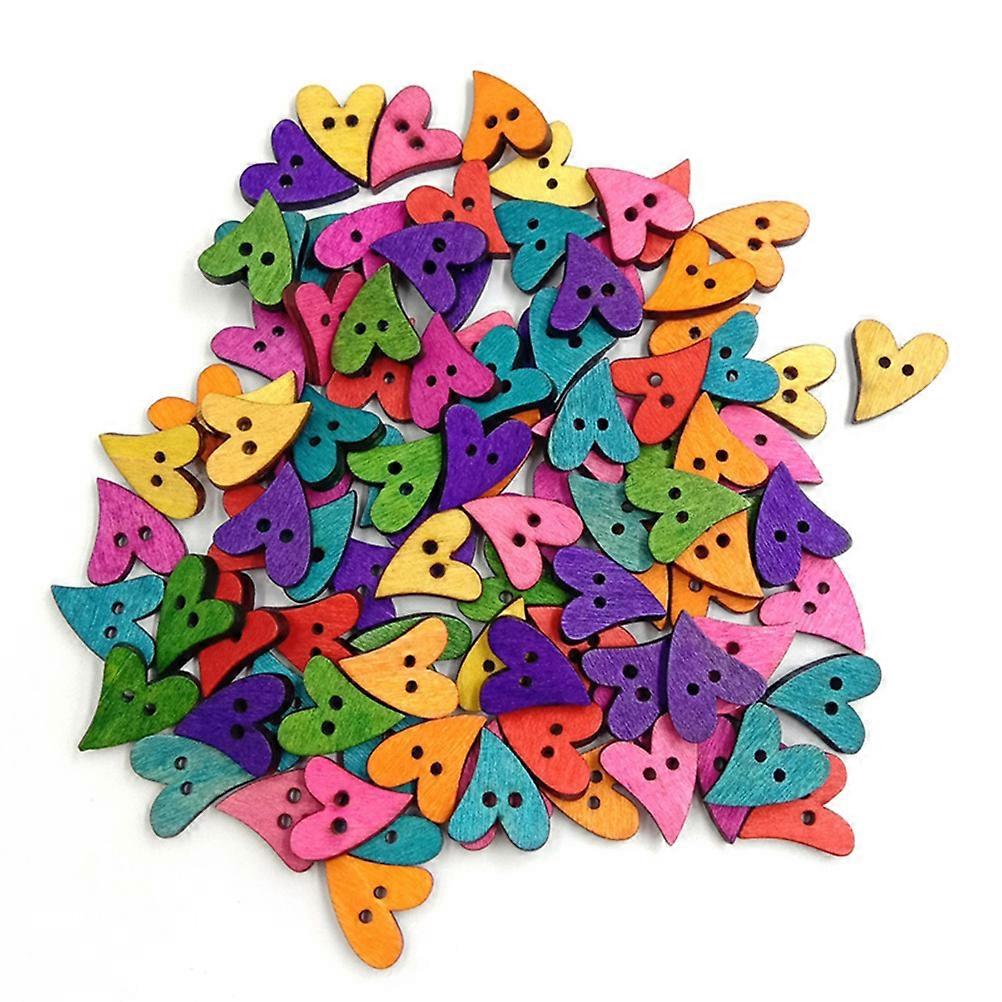 Curved Heart Wooden Buttons Scrapbooking Mixed Color Handmade Crafts Waterproof 100Pcs