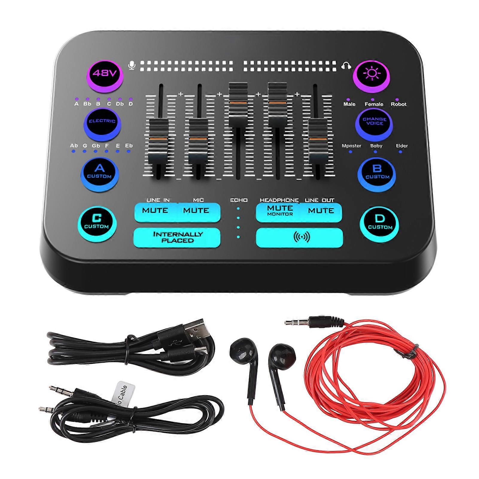 PC Sound Mixer with Professional Preamp, 48V Power Supply, RGB Lighting for Streaming, Podcasting, Recording