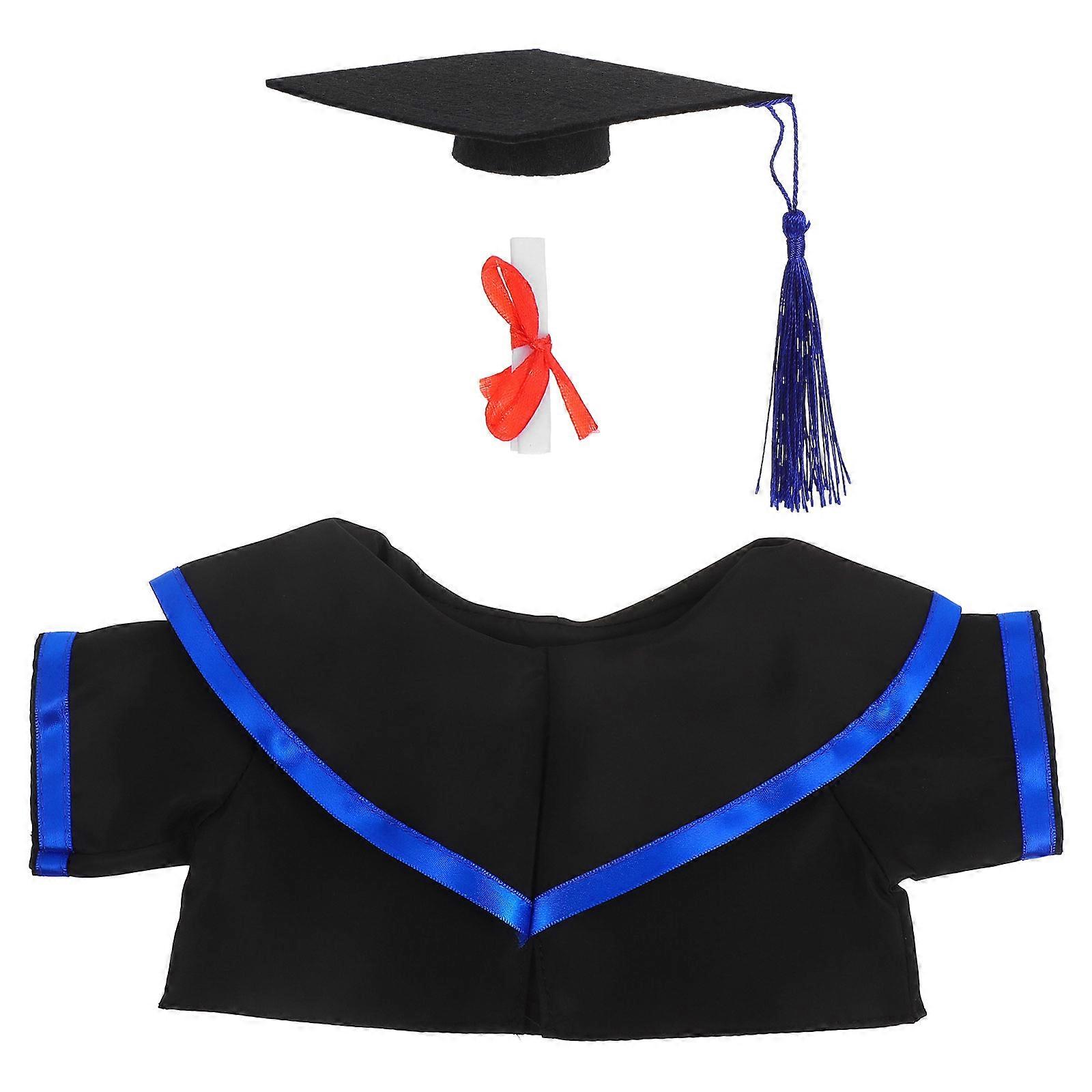 Miniature Graduation Gown Doll Outfit with Cap and Diploma – Charming Achievement Decoration, Soft Plush Home Table Decor