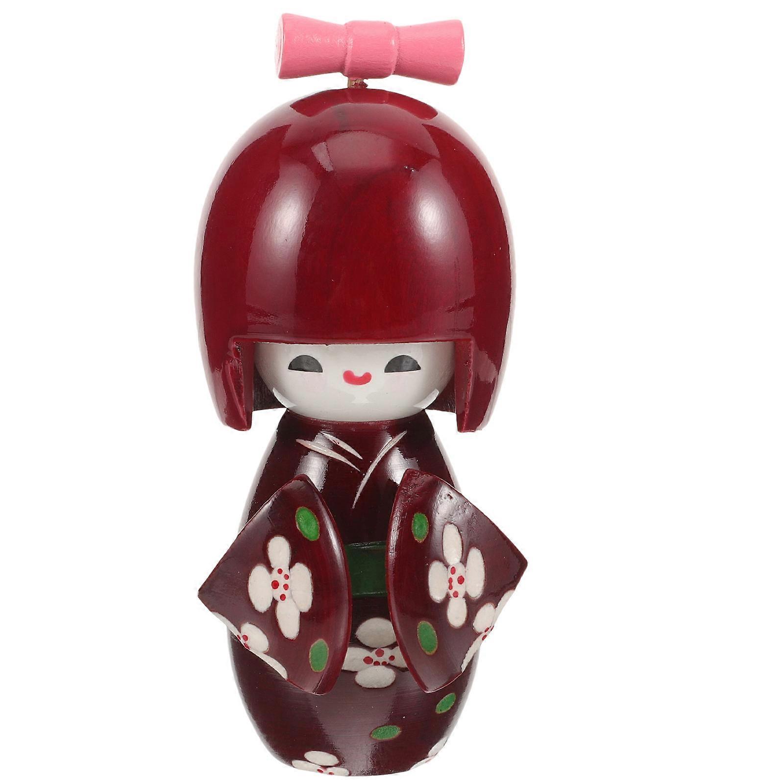 Desktop Japanese Kimono Ornament Wooden Doll Home Decoration Traditional Japanese Kimono Shape Dark Red 1Pack