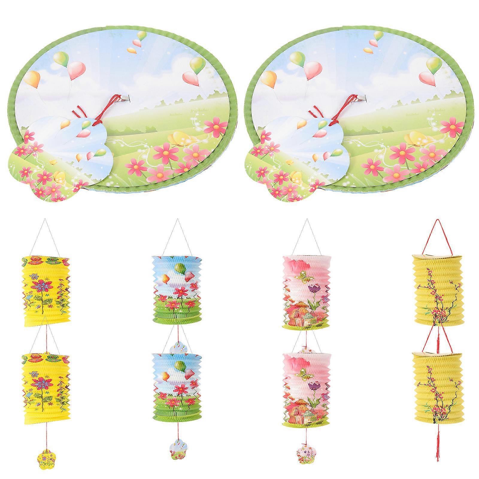 Decorative Paper Lanterns Round Colored Paper Lanterns Mixed Patterns 16X16X22cm Easy Assembly 10Pcs