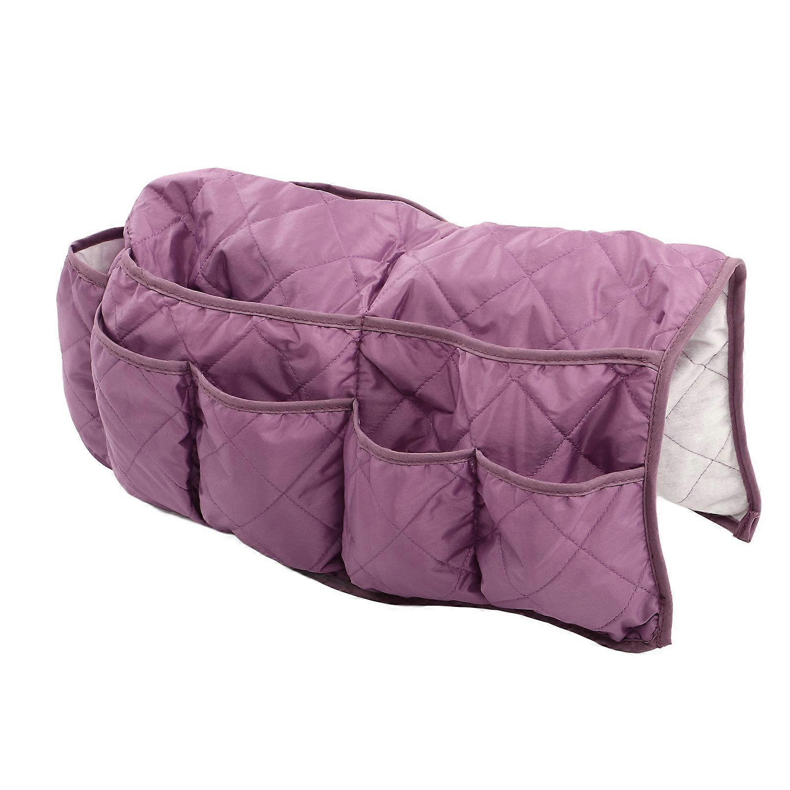 Sofa Armrest Storage Bag 14 Pockets Large Capacity Waterproof Bedside Storage Hanging Organiser for Remote Control Phone Purple