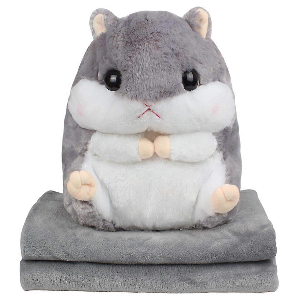 Ensemble de coussins et couvertures 2 en 1 en forme de hamster, mignon, en peluche, avec couverture, jouet pour la maison et le bureau