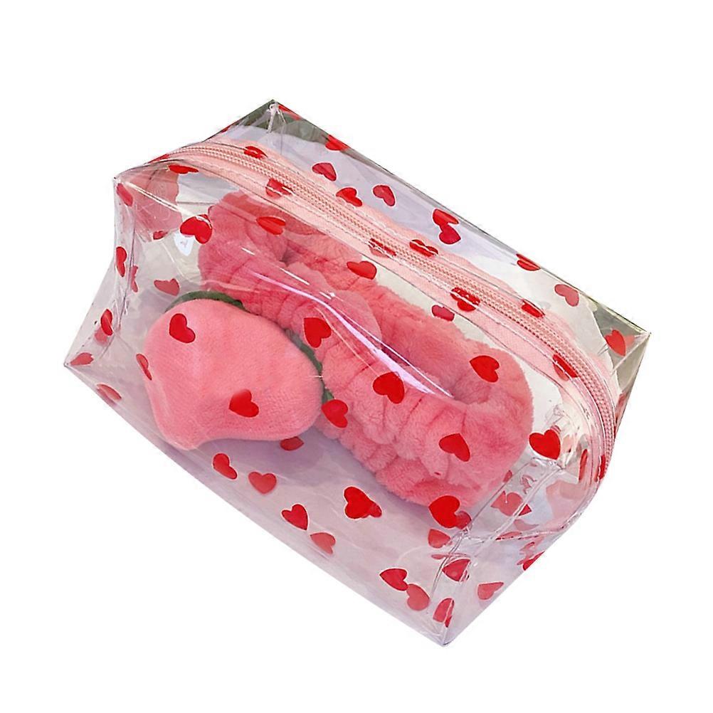 منظم السفر ماكياج على شكل قلب شفاف بو جلد مقاوم للماء محمول للنساء الفتيات متعدد 1 قطعة