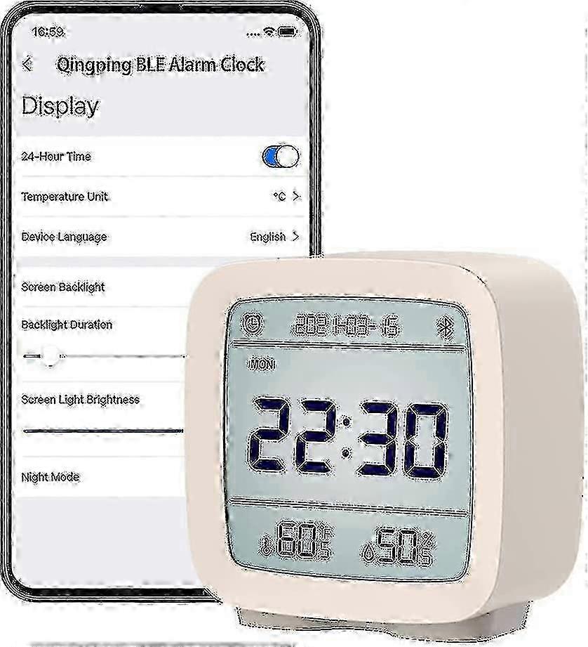 Bluetooth Alarm Clock, Temperature Humidity Display Lcd Screen Adjustable Night Gift