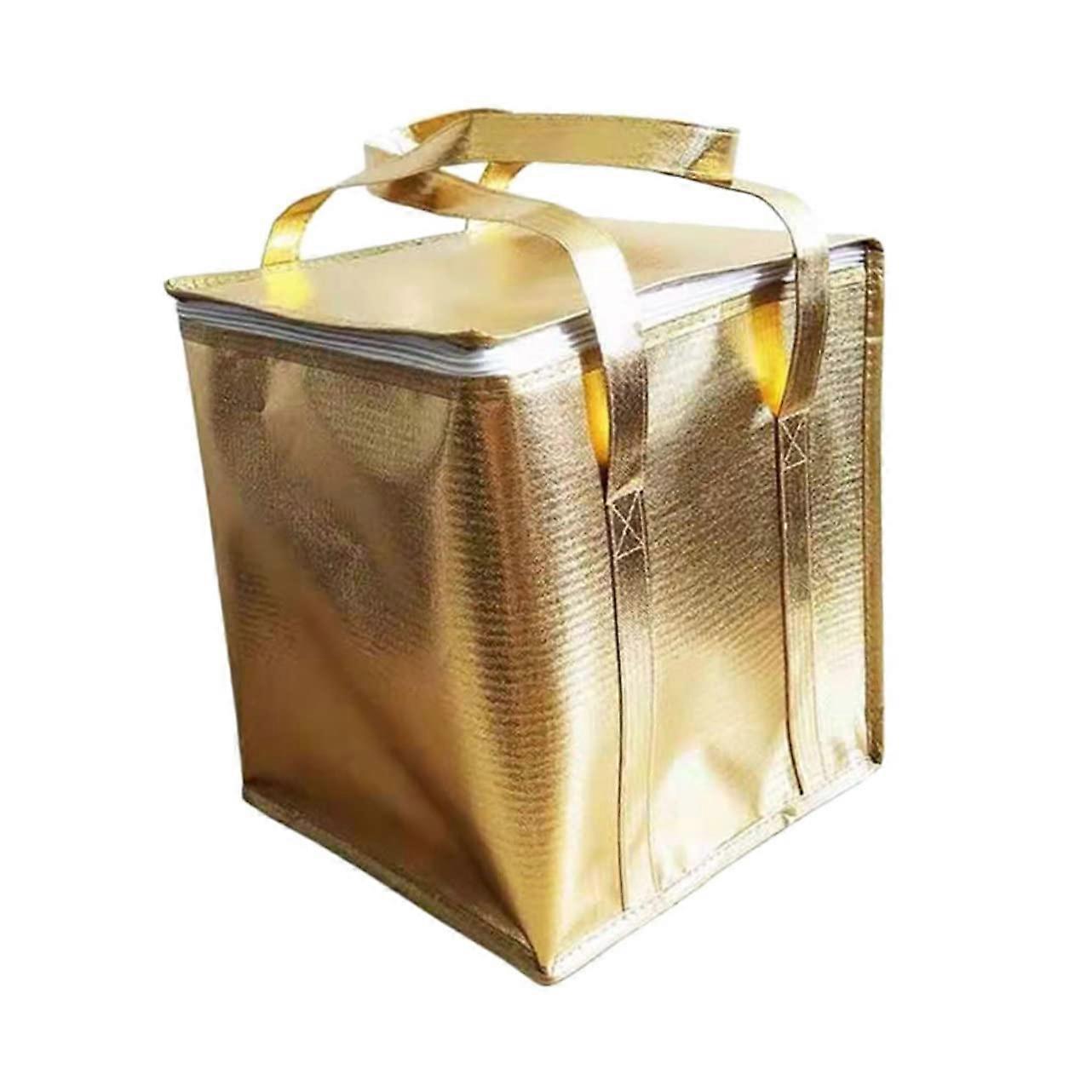 Golden Double Layer Zipper Food Delivery Bag For Cake And Pizza Insulated Carry Bag Wide Side Length
