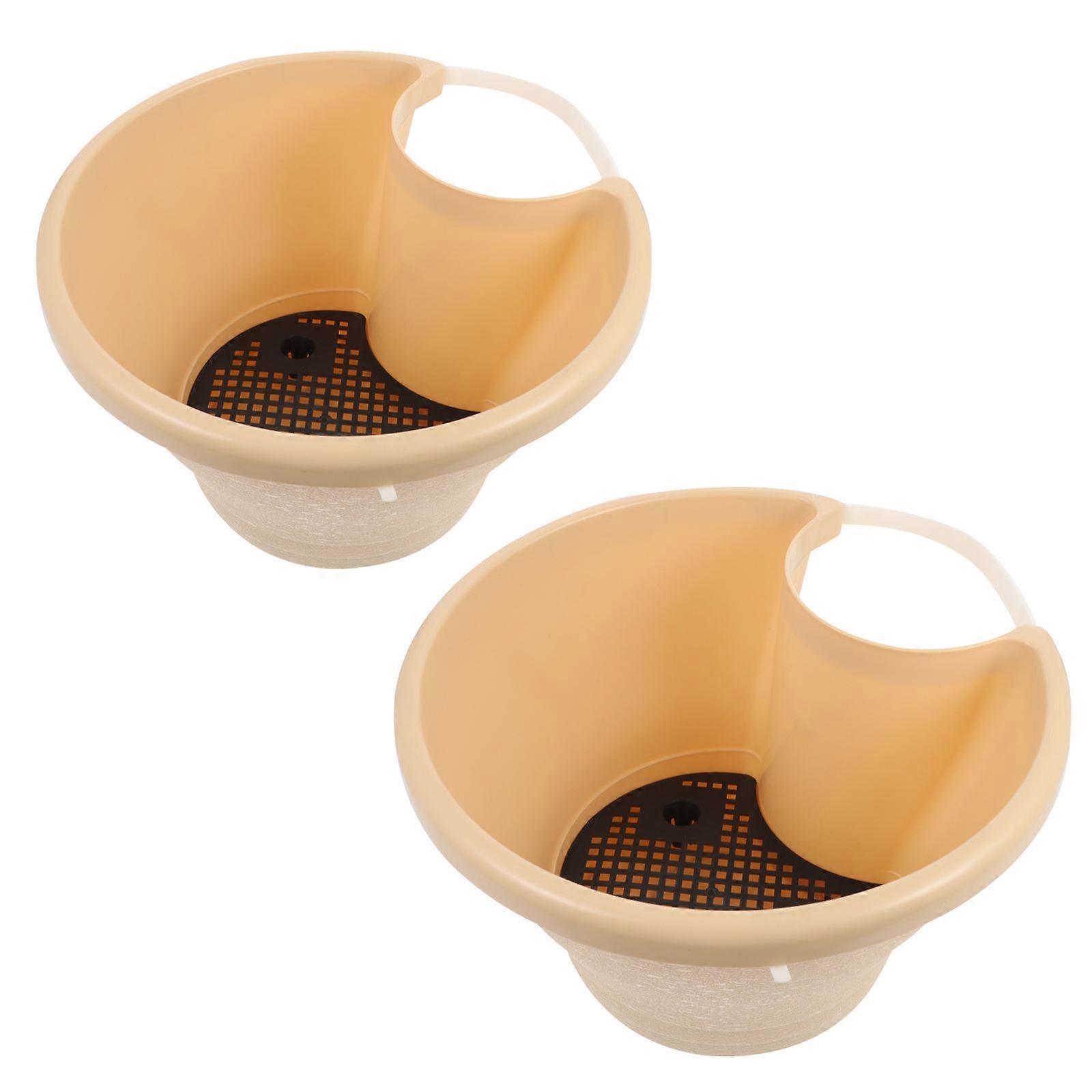 Hanging Flowers Planter Hanging Flowerpots For Garden Use Cylindrical Shape Beige Color Space-Saving 2Pcs