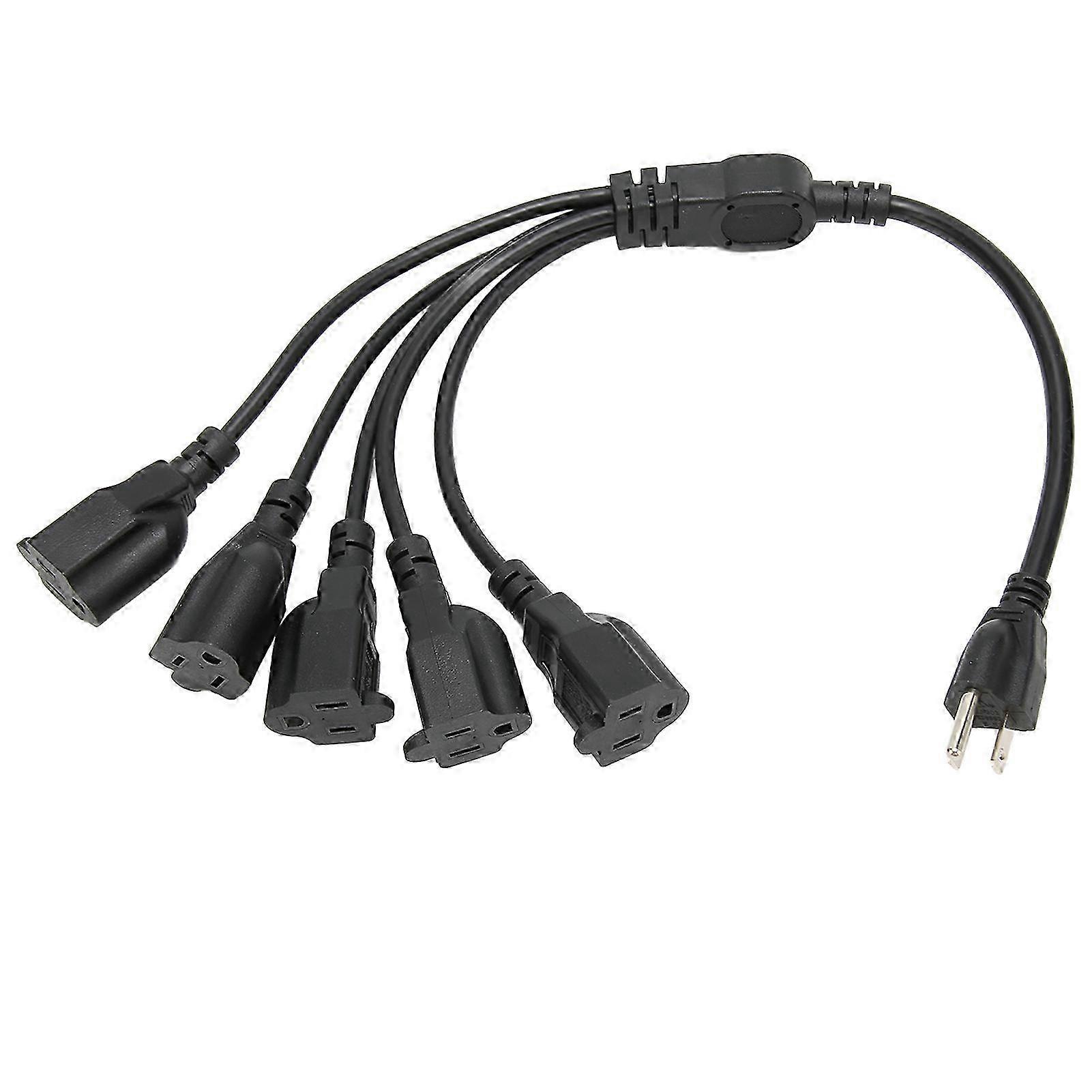 3 Prong 1 to 5 Outlet Power Cord Heavy Duty 16AWG 18AWG 5 Way Power Cord Splitter for Computers and LED Lighting