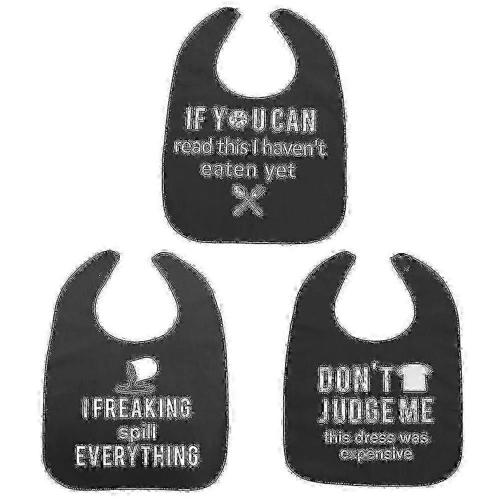 Adjustable Adult Bibs for Elderly, 3-Pack with Snap Button Strap Waterproof & Reusable Feeding Bibs