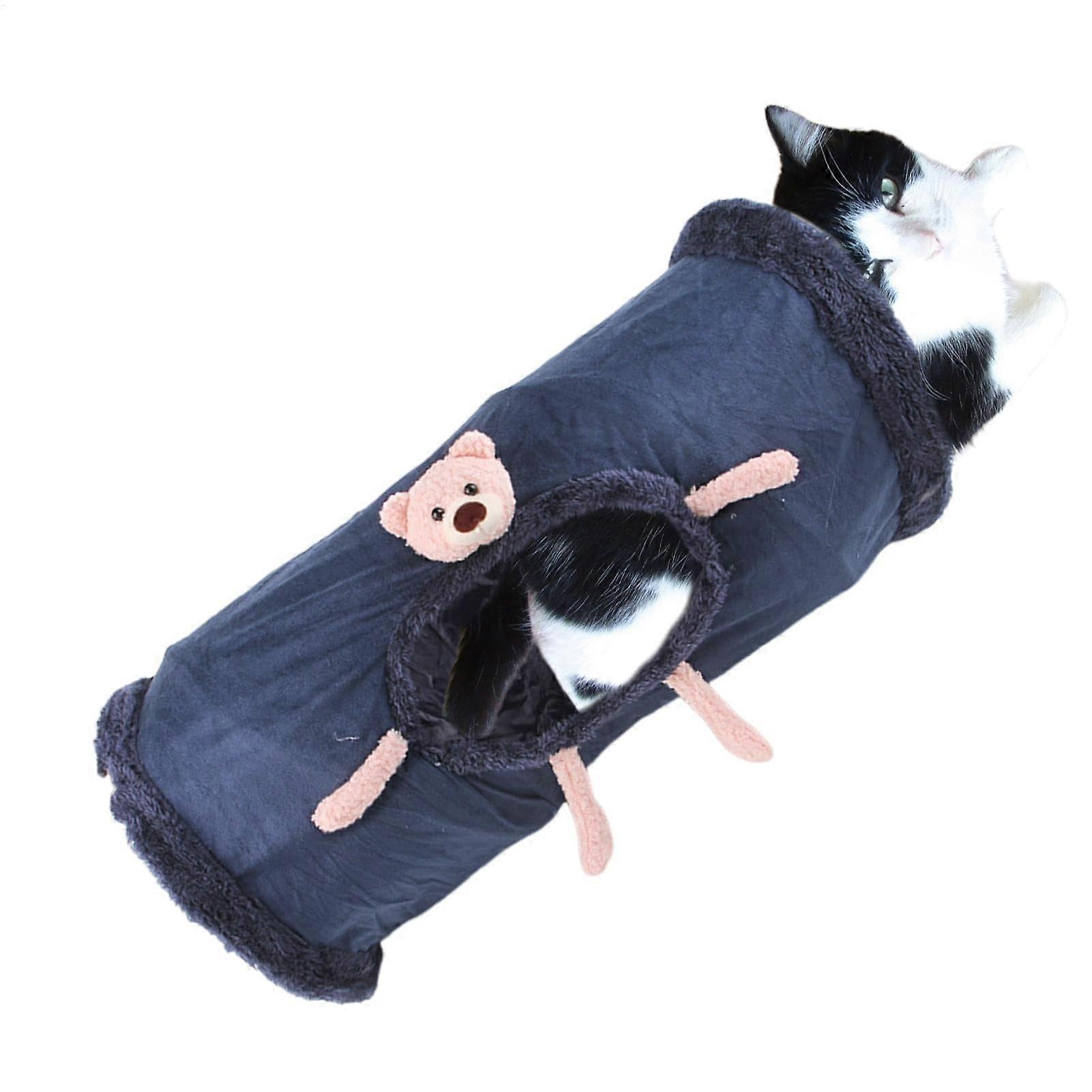 Indoor Cat Play Tunnel, Foldable Fleece Bed Tunnel for Kittens, Puppies, Cats Navy Blue
