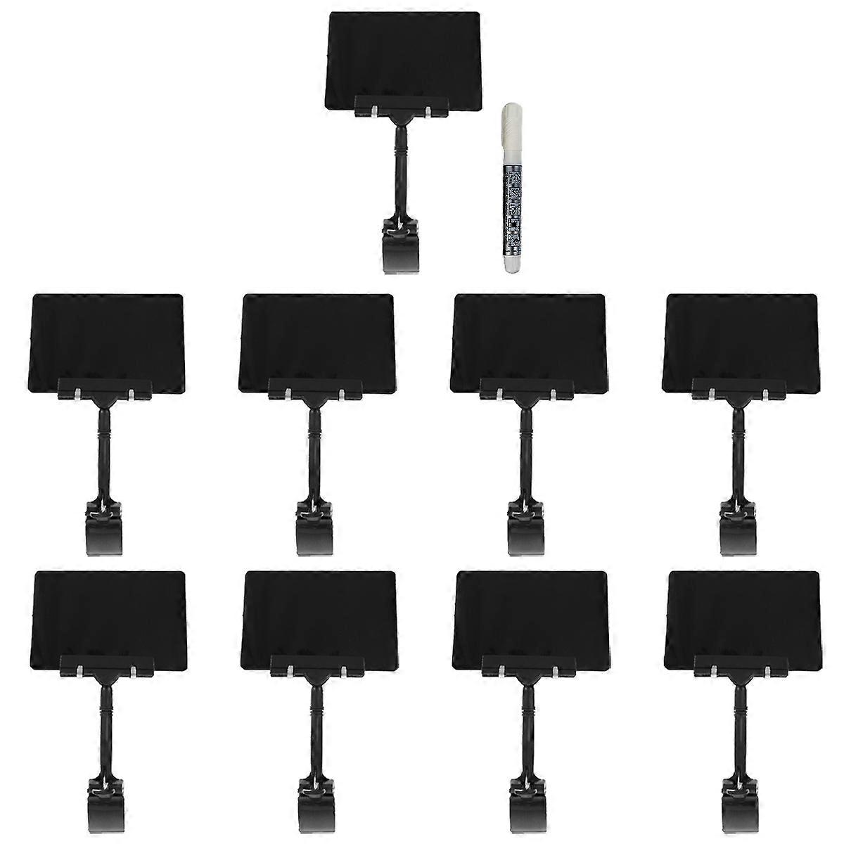 9pcs PVC Price Display Board Holder Clips with Erasable Black Chalkboard & White Marker – Double Head Clip Design for Supermarkets, Bakeries, and