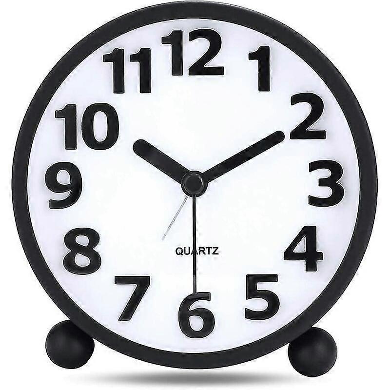 Silent Analog Alarm Clock,black Metal Large 3d Digits,non Ticking Table Clock With Night Light Bedside Alarm Clock 10.8cm
