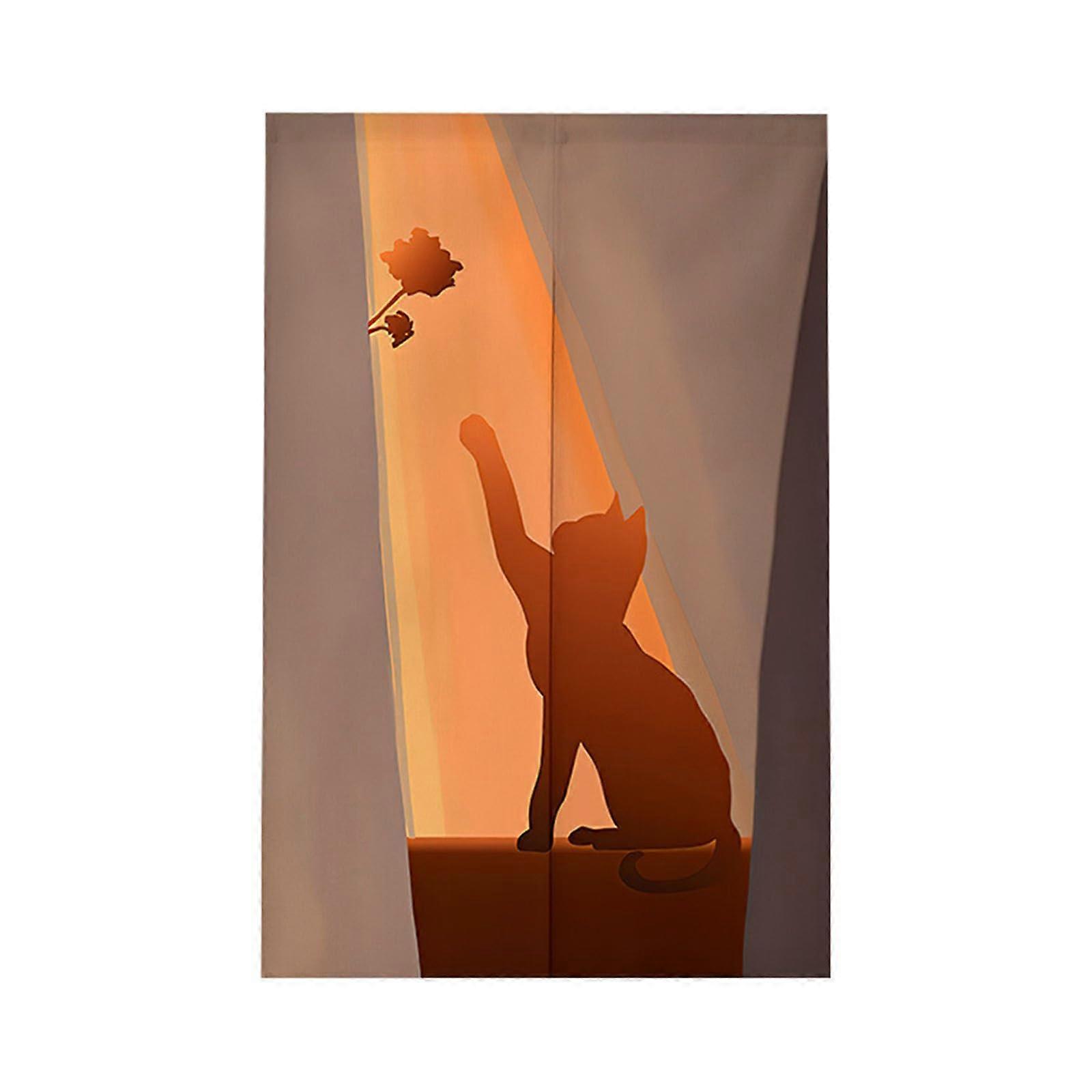 Japanese Style Door Curtain Noren Room Divider Tapestry, Linen, 85x180 cm, Cat Design, Partition Curtain