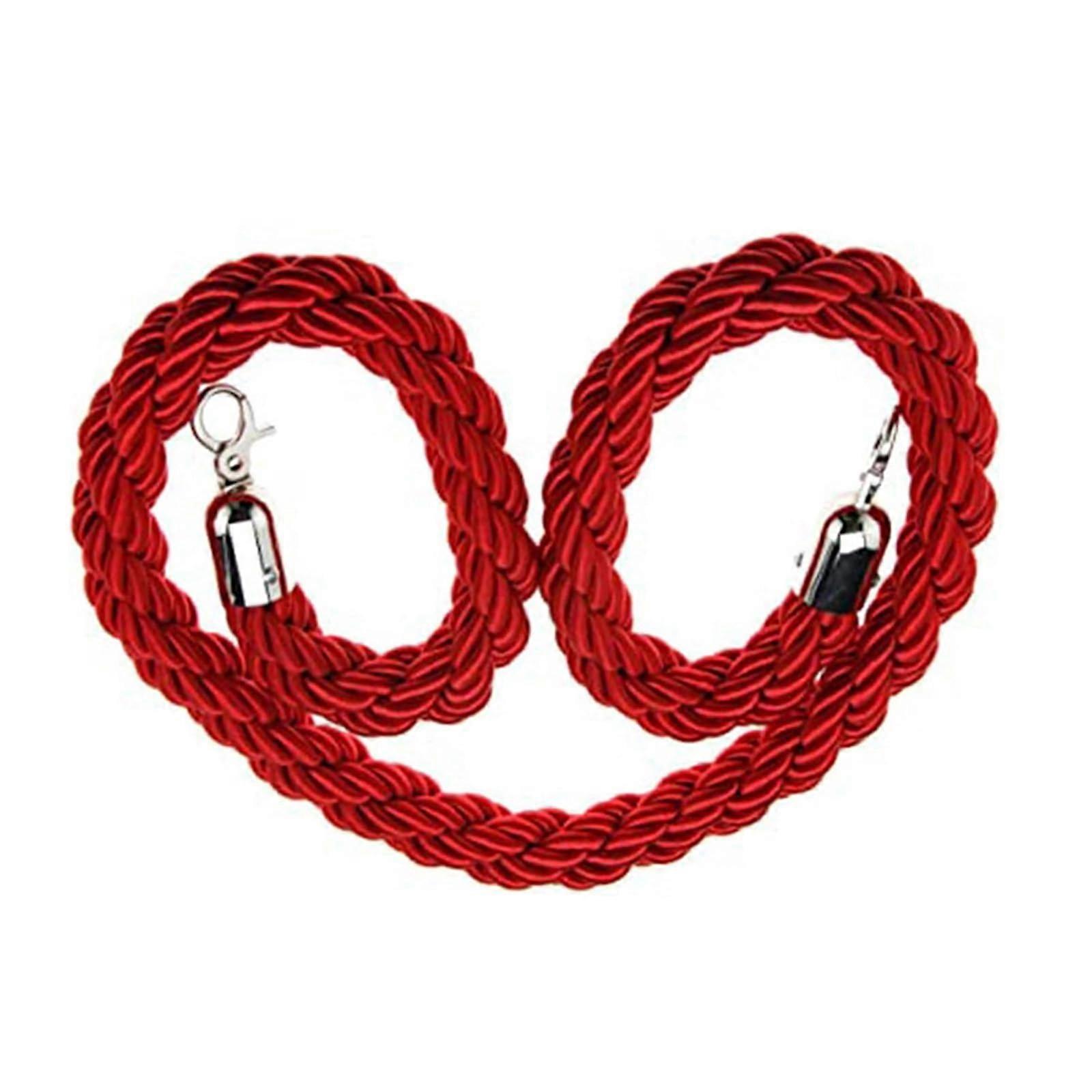 Red Twisted Nylon Queue Barrier Rope with Hooks, 2.8cm Diameter, 2.5m