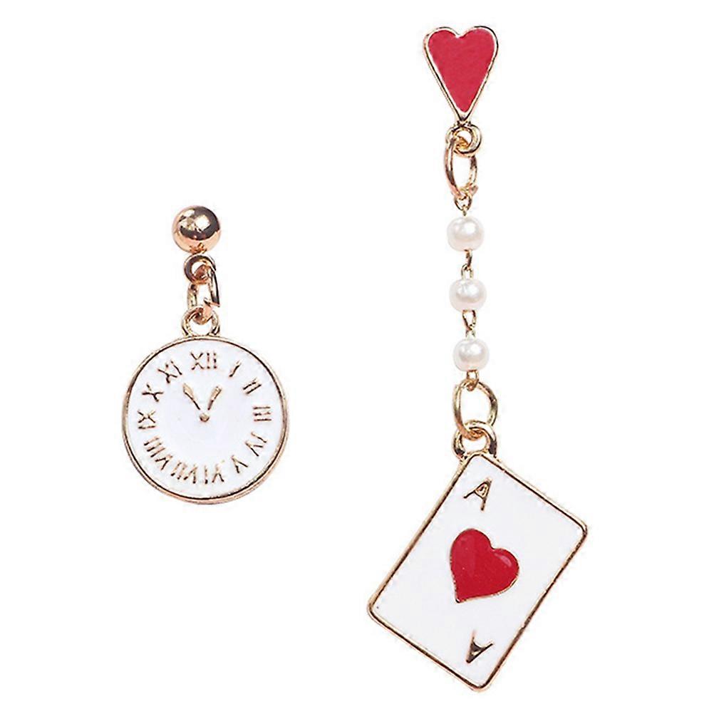 Playing Cards and Clock Design Dangle Earrings for Women Multi Color Alloy 1 Pair
