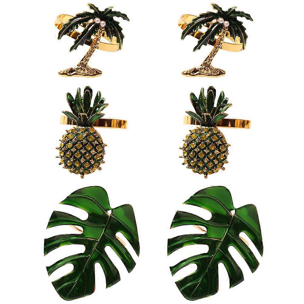 Hawaiian Style Napkin Rings Coconut Tree Design For Hotel Use Festive Table Decorations Round Shape Alloy Material 6Pcs
