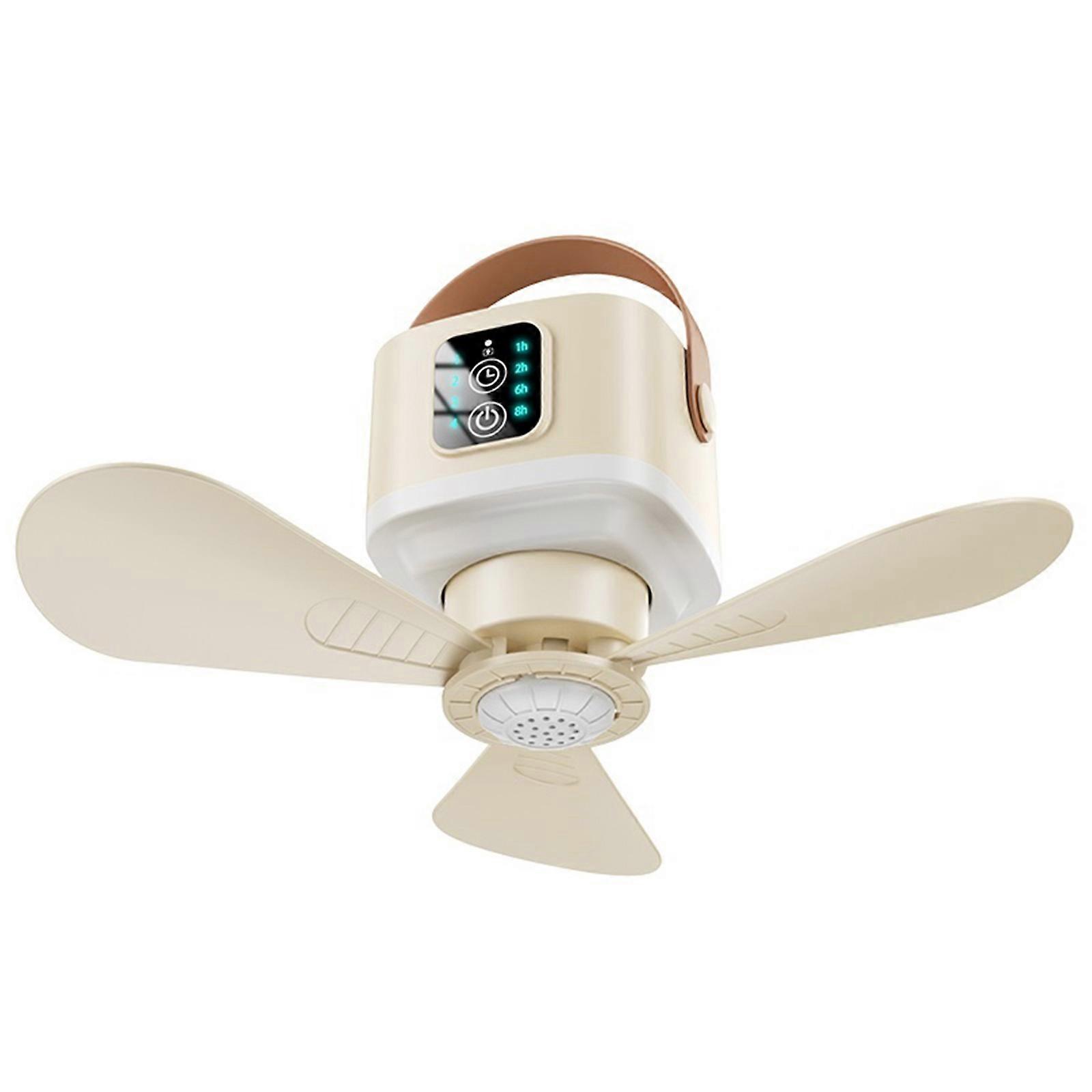 Portable Camping Fan With Ceiling Mount 7200/3600mAh Rechargeable Battery LED Light Remote Controls Adjustable Speed Mosquitoes Repellents Creamy