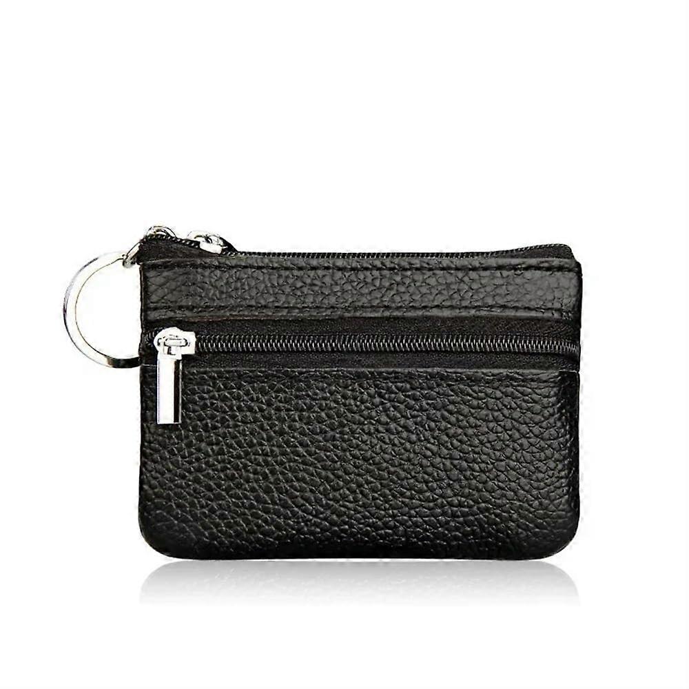 Mini wallet made of leather, multicolored, lightweight  layer, cowhide, zipper, key holder, solid color, black