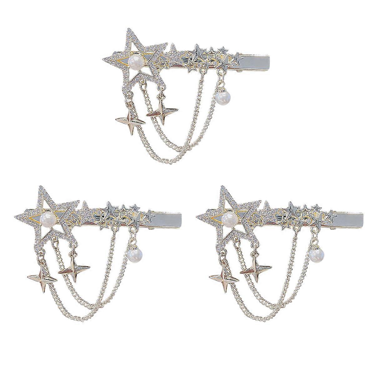 3pcs Rhinestone Star Tassels Hair Clips Elegant Hair Accessories for Versatile Daily Wear & Special Occasions Suitable for Curly & Straight