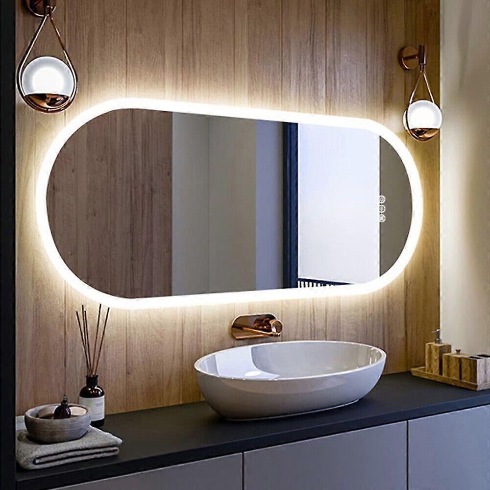 Oval Dimmable Led Backlit Bathroom Mirror Energy Saving Defog Wall Vanity Mirror