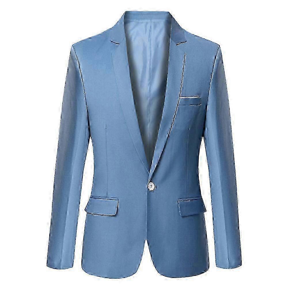Plus Size Men Solid Lapel V-Neck One Button Blazer Jacket Formal Evening Wedding Coat
