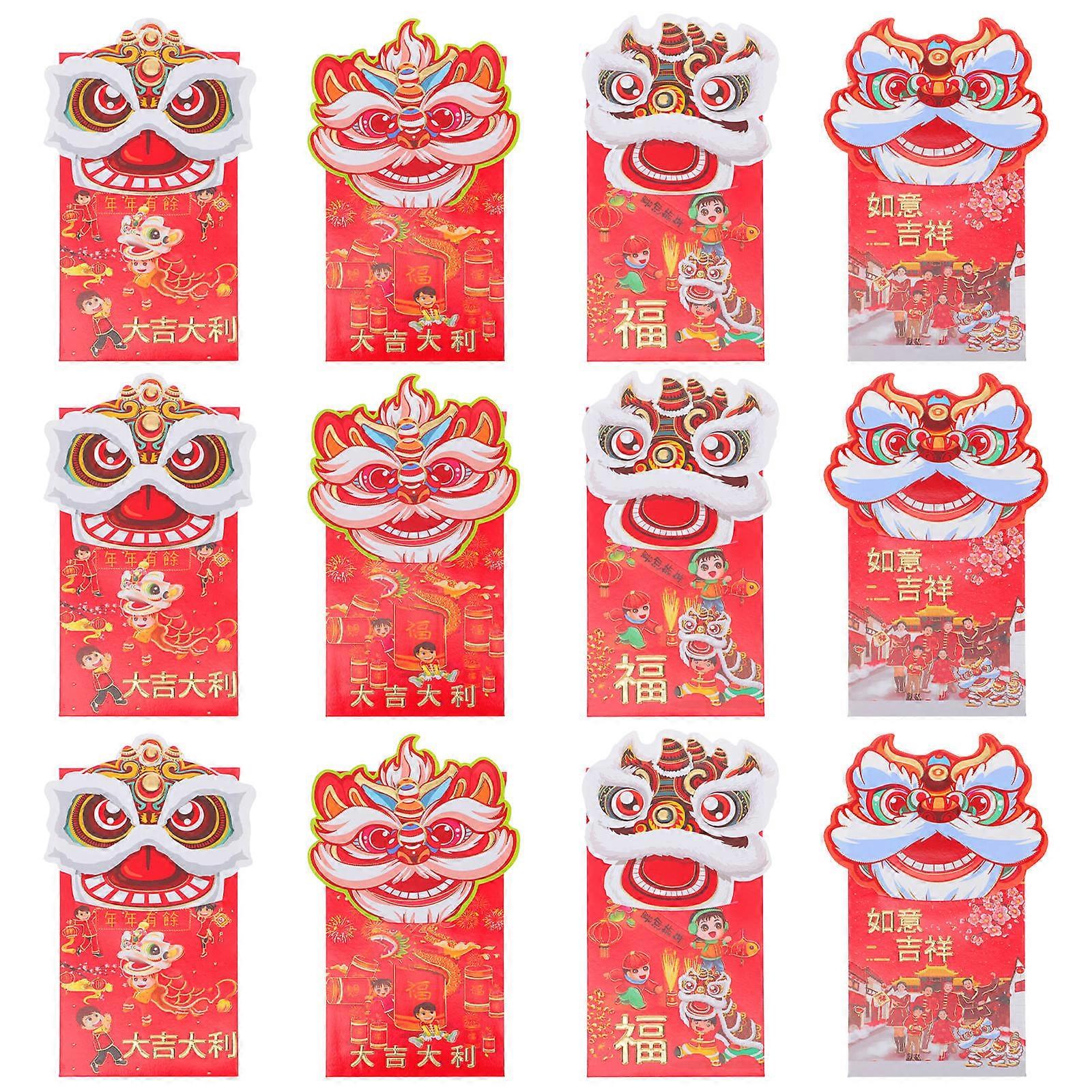 Chinese Style Red Envelopes Gift Giving Occasion Paper Material Clear Printed Patterns 17x9cm Dimensions 12Pcs