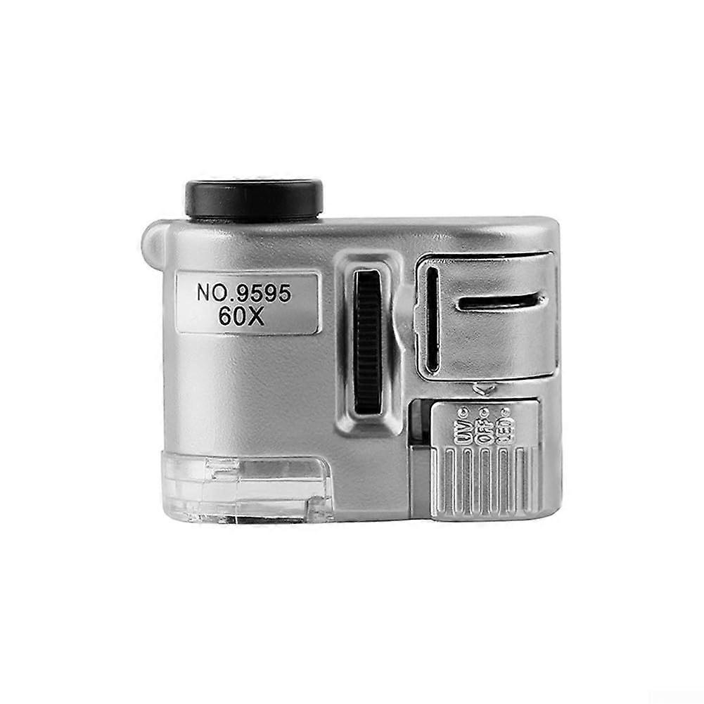 Mini Pocket Microscope with 60x Magnification, LED Handheld Tool for Everyday Observations (Silver)
