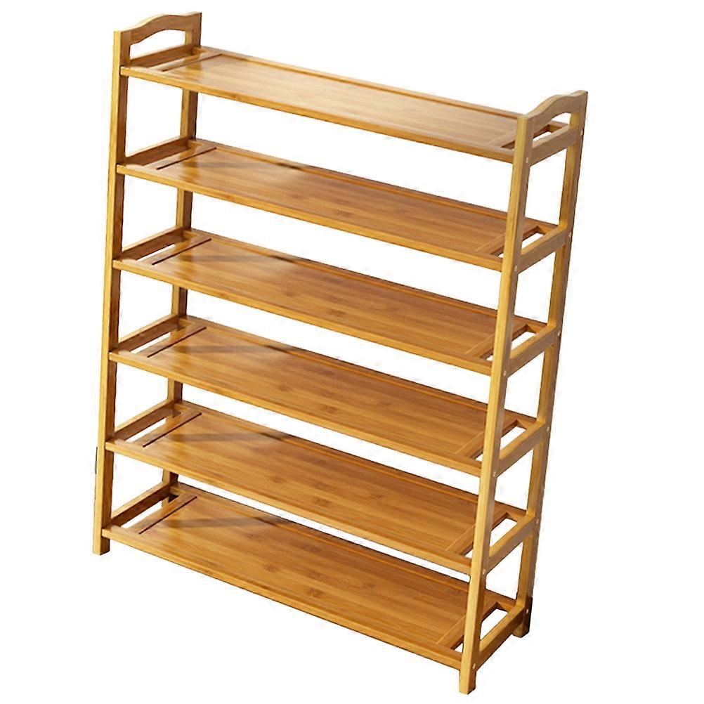 Floor Shoe Rack Bamboo Multi Tier Shoe Organizer Family Use Living Room Corridor Khaki 77.00X23.00X97.00cm Rectangular Simple Design 1Pack