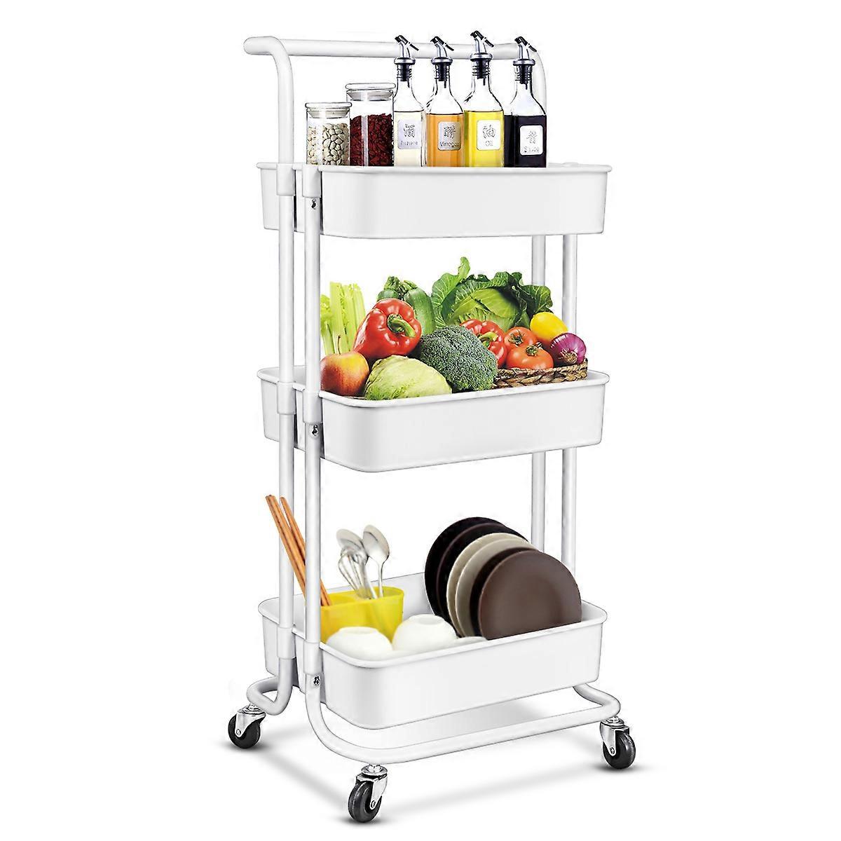 Storage Cart with Wheels Multi-tier Trolley Rectangular Shape Home Organization White 86.50X43.00X36.00CM High Borders Design 1Pcs