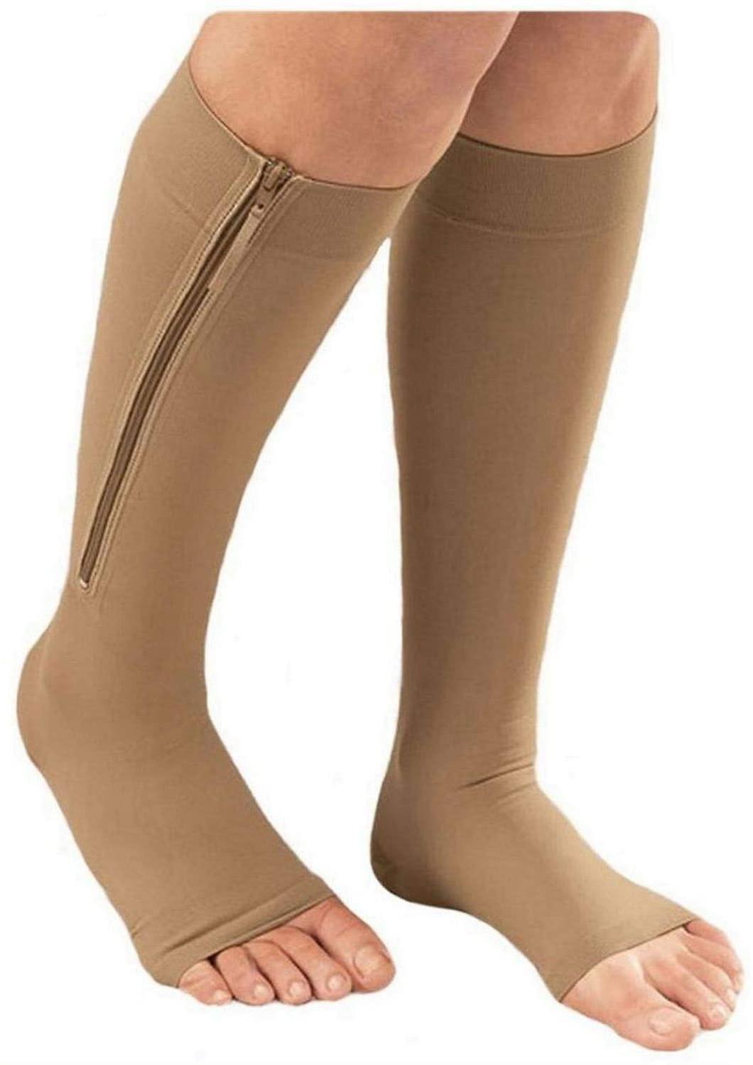 1 paio di compressione con cerniera Gamba medica Polpaccio Gonfiore Calze a punta aperta Corpo scultoreo tubo centrale con cerniera Soc