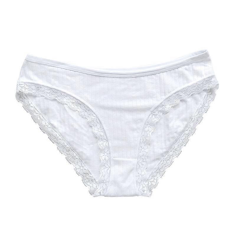 Large Size Women's Solid Color Lace Panties Lace Cotton Mid Waist Comfortable Underwear