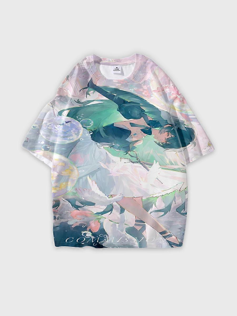 T-shirt round neck book Characters Pattern loose short sleeve E3222