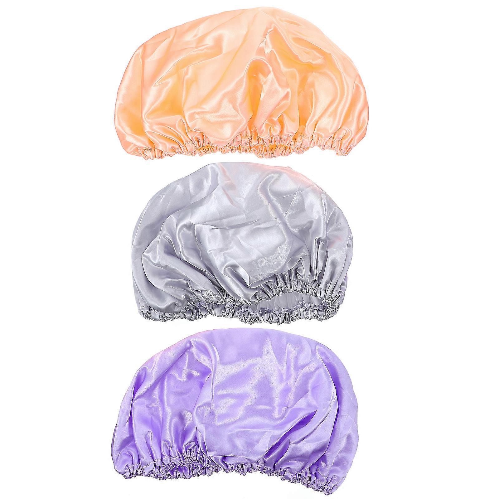 Double Layer Shower Caps For Women Assorted Color 3Set Waterproof Hair Protector During Bathing