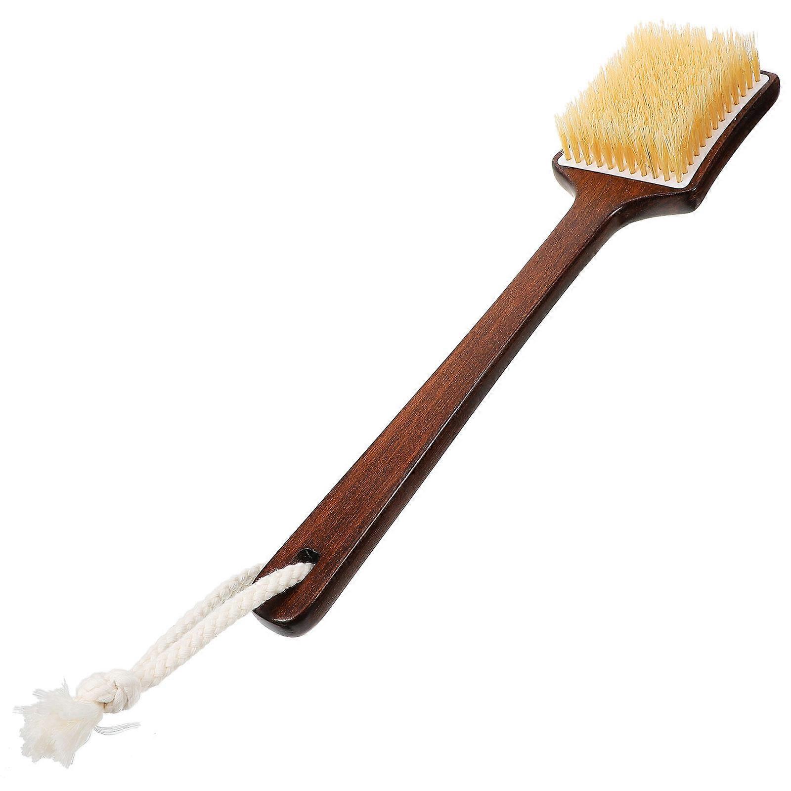 Wooden Back Scrubber with Soft Pig Bristles for Shower and Bath Brown Long Handle Body Brush 7.8 Inches