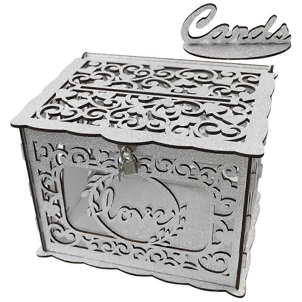 Wooden Wedding Card Box for Storaging with Silver Color and Craftsmanship 1 Set