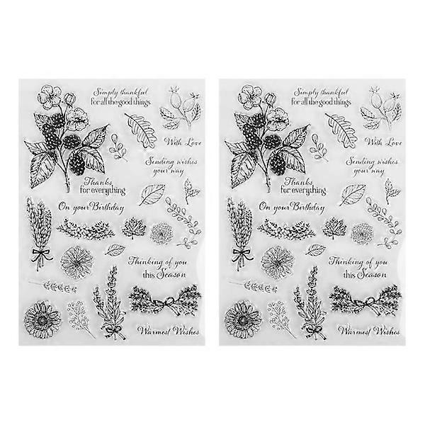 2 pcs Transparent Stamps Plant Theme Safe Reusable Material Wide Use Clear Stamp for Card Book Envelope