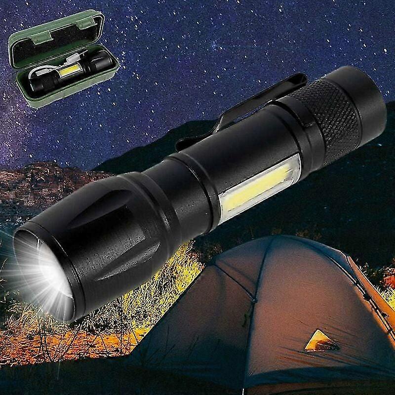 Powerful 300 Lumens USB Rechargeable LED Flashlight, Tactical Military Zoomable Torch with 3 Modes for Camping