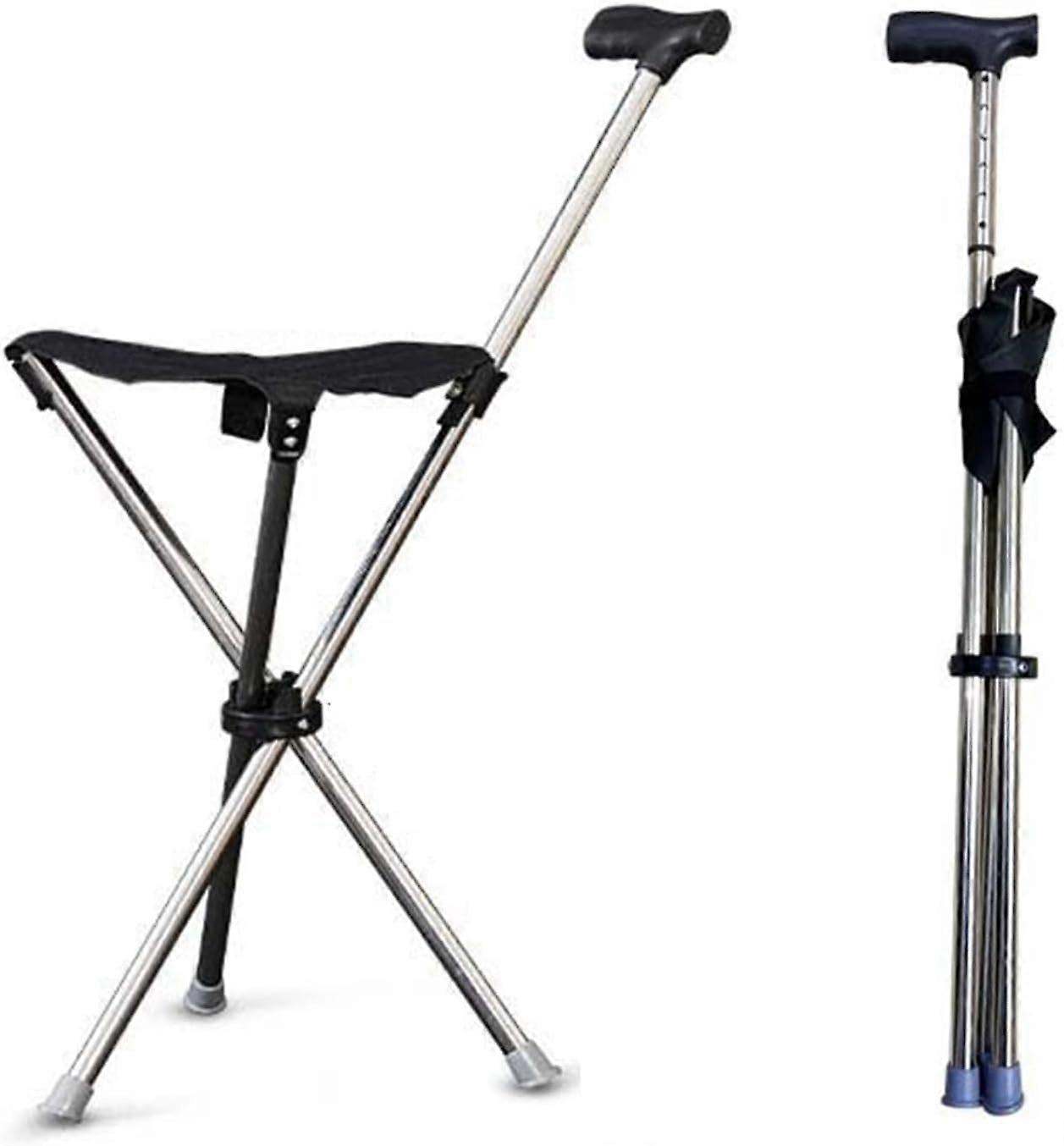 Triangular Walking Stick with Seat, Tripod Crutch Chair, 3Legged Cane, Maximum Load 150 kg, Folding Design for Men, DualUse Walking Aid