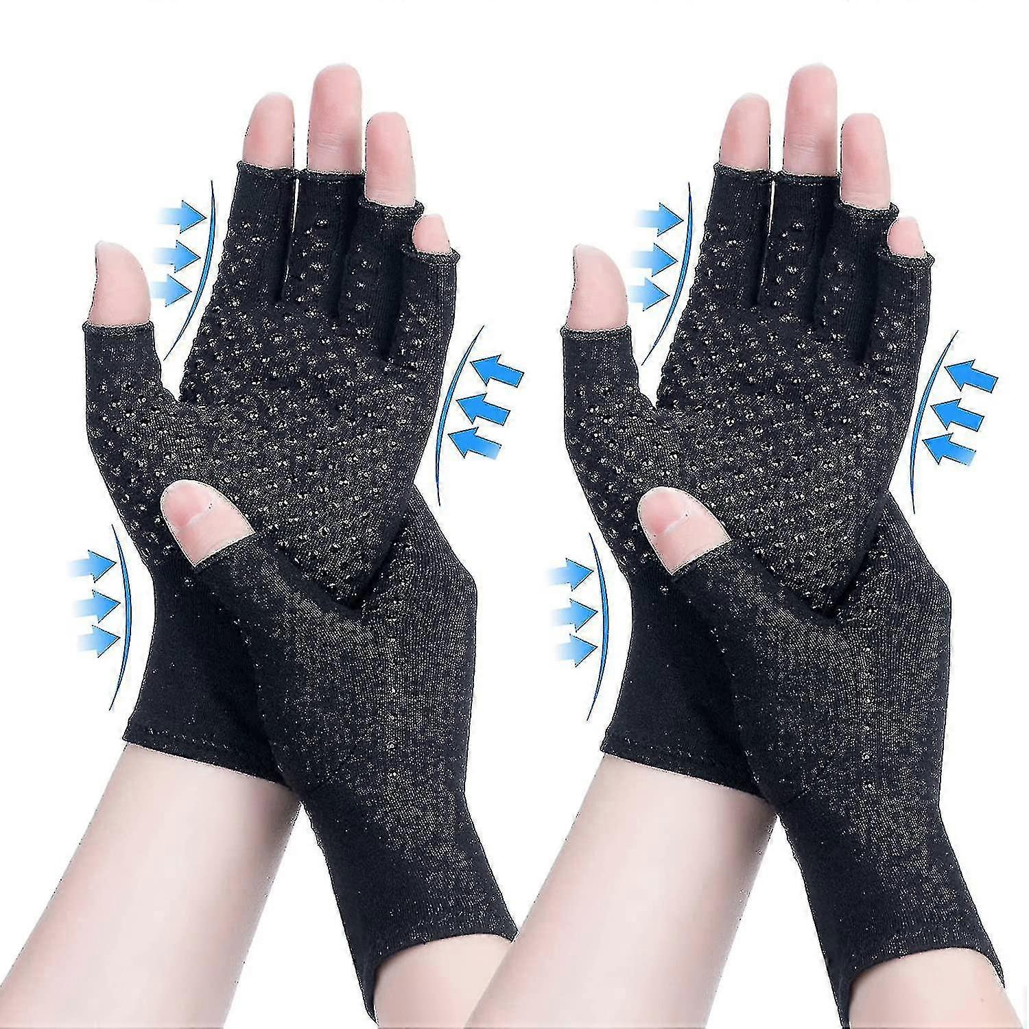 two Arthritis Compression Gloves Relieve Anti-slip Glue Dot Compatible Work black