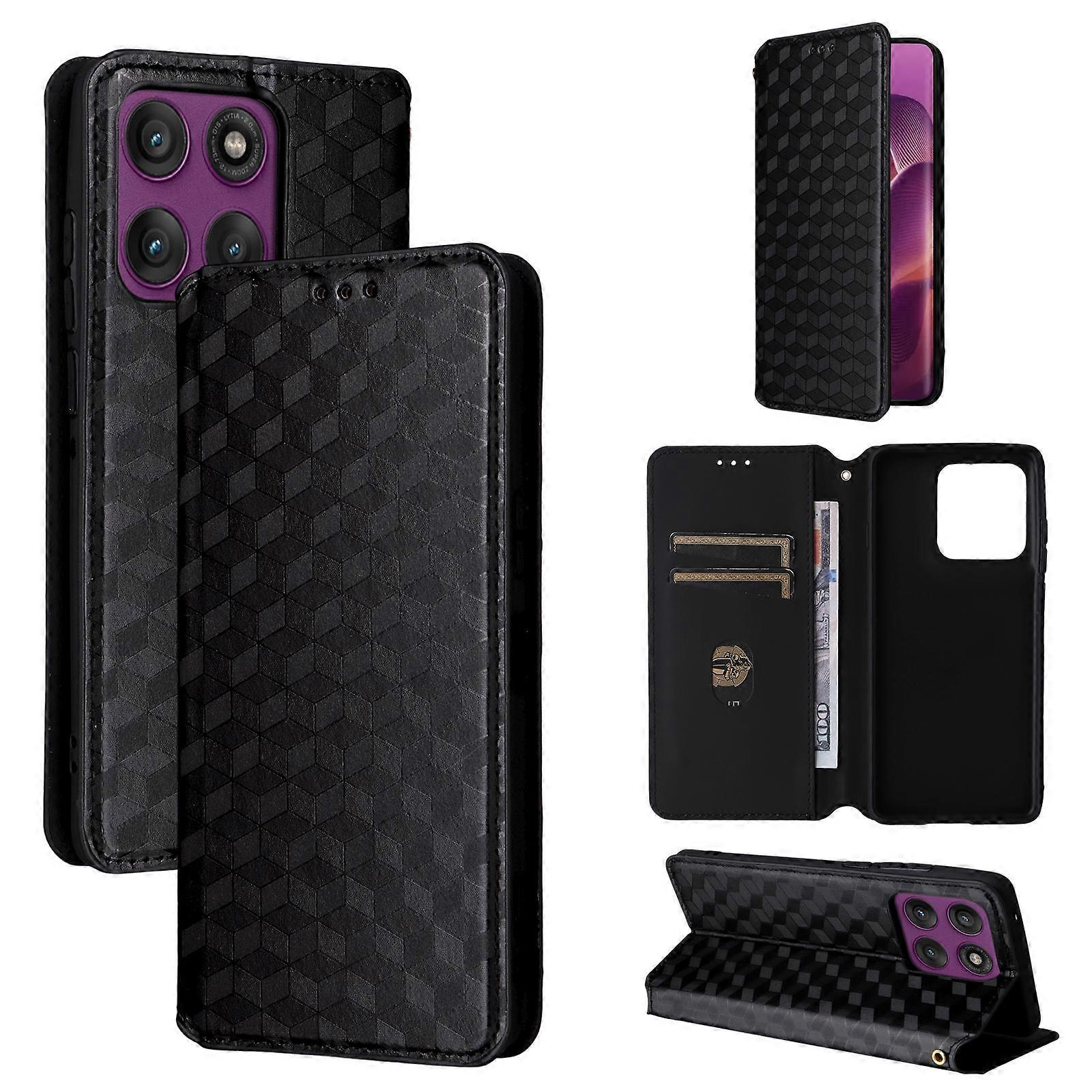 Cubic Grid Texture Flip Leather Phone Case